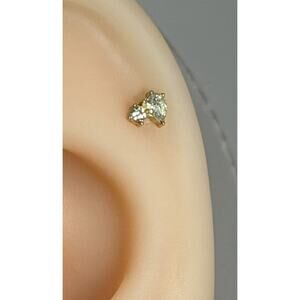 Titanium Flat Back Labret Stud Earring Pear Round CZ 18g 1.0mm